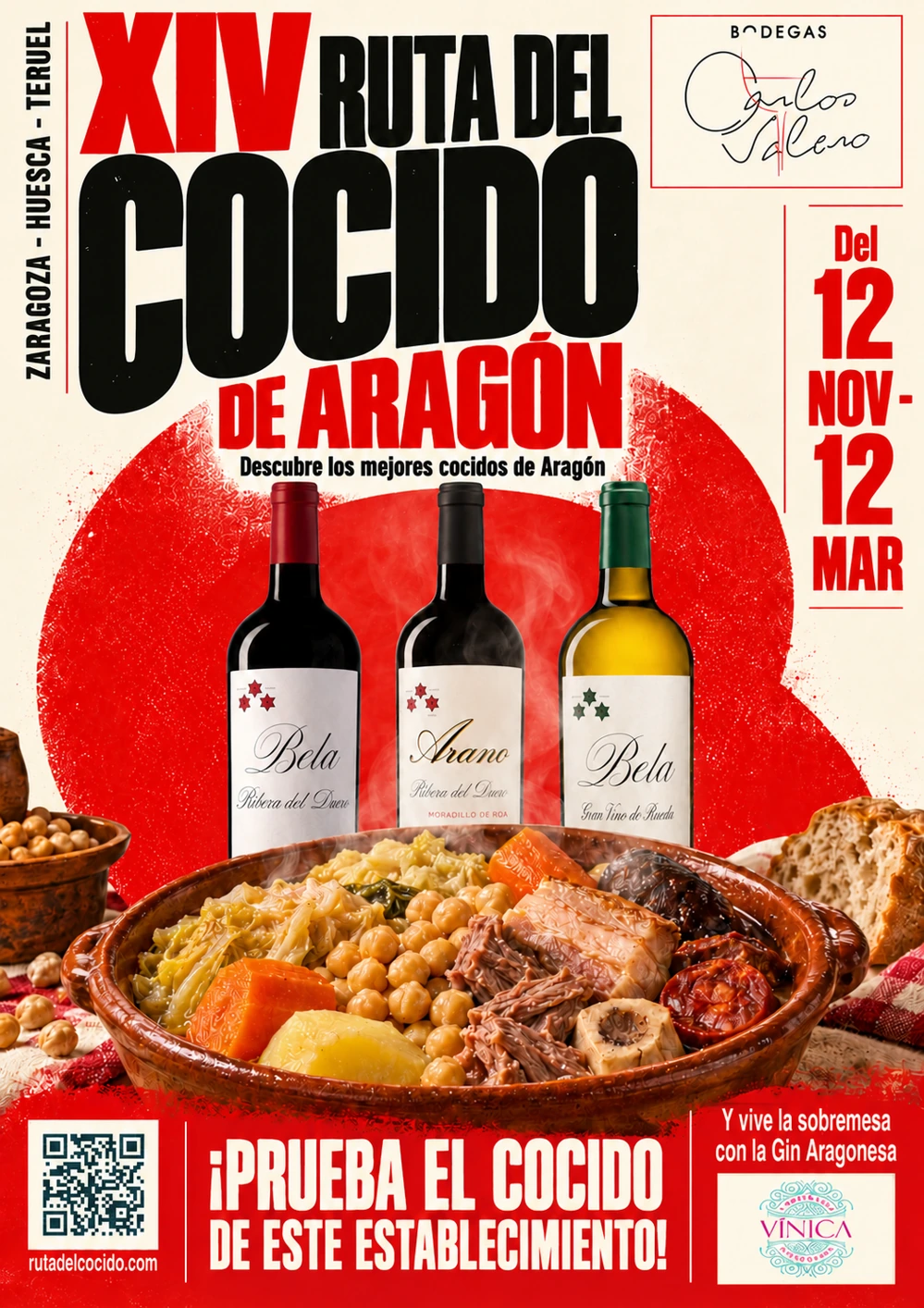 Cartel de la XIV Ruta del Cocido de Aragón, del 12 de noviembre al 12 de marzo